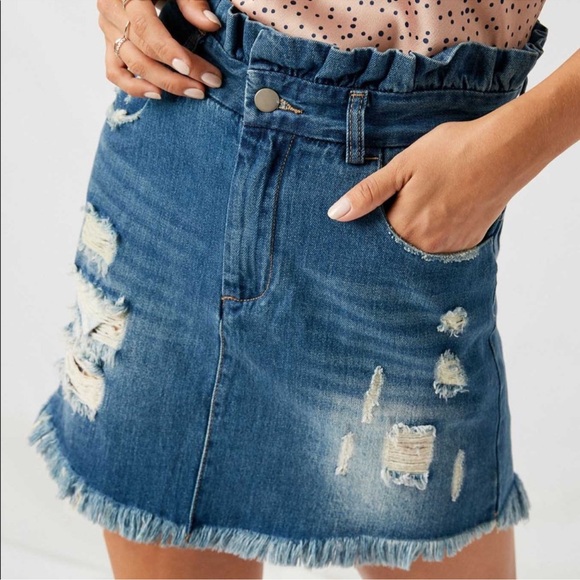 Hayden Dresses & Skirts - HAYDEN Distressed Paperbag Denim Skirt Women’s Small